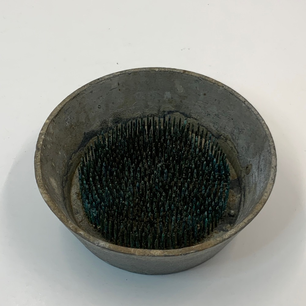 Vintage Metal Flower Frog Bowl Kenzan Ikebana Floral Arranger 5 Inch Gray